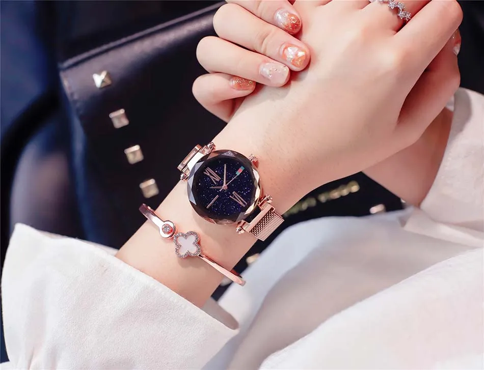 Luxury Rose Gold Women Watches Minimalist Starry Sky Magnet Buckle Ladies Watch Fashion Casual Female Waterproof Wristwatch (2)