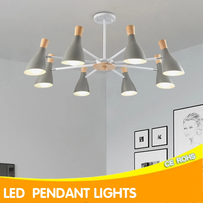 

Kaguyahime Nordic Chandeliers LED BULB E27 color for Living room ceiling Bedroom dining room Hanging lamp Wooden Lustre