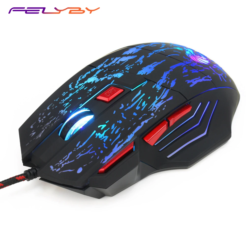 FELYBY 5500 точек/дюйм 7 кнопок LED оптическая USB Проводная мышь геймер игровая для