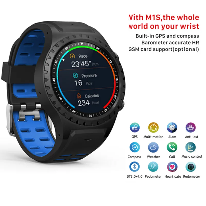 Умные часы для мужчин M1S, умные часы с поддержкой SIM и Bluetooth телефона, gps, мужские уличные спортивные часы с монитором сердечного ритма, умные часы