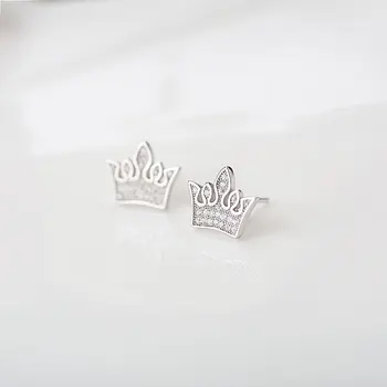 

S925 Sterling Silvery Ear Studs An Crown Insert Drill Fashion Princess ZC001