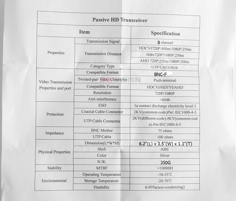 CCTV 8 канальный UTP Видео балун BNC для UTP RJ45 Камера пассивный 8CH Видео балун передатчик Поддержка 720 p/1080 p AHD Камера 250 м