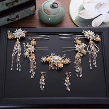 Китайский винтажный головной убор невесты, украшенный бисером и кисточками, белковые заколки для волос, гребень, украшение для волос с кристаллами, винтажные свадебные аксессуары для волос