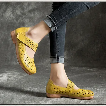 

Genuine Leather Women Flats Casual Barefoot Female Spring Hook & Loop Shoes Women Handmade Ballerinas Footwear Sneaker Female
