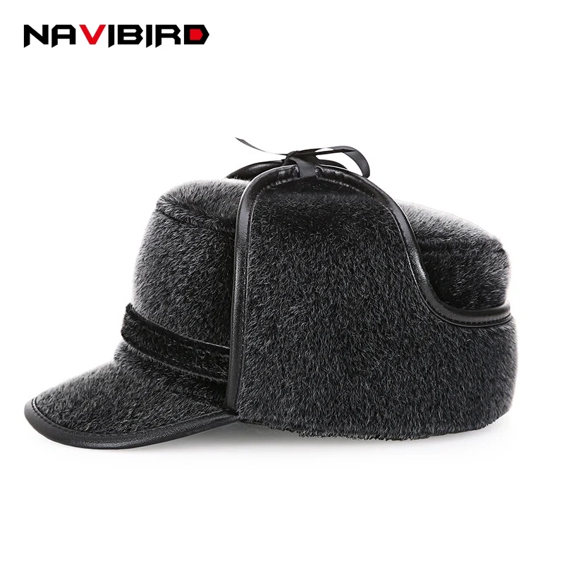 New arrival Faux Rabbit Fur Visors Hat Winter Cap Men 2018 Old Man With Tab Adjutable Father Peaked Thick Wool |