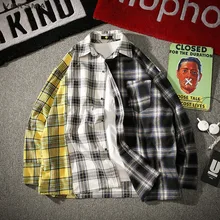 VERSMA корейский Harajuku СУГА плед лоскутное рубашки для мужчин женщин Весна хип хоп Swag негабаритных BF унисекс рубашка дропшиппинг