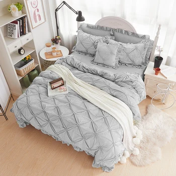 

Fleece pleated winter bedding set full queen king size grey blue beige purple bed sheets bed skirt duvet cover set pillowcase