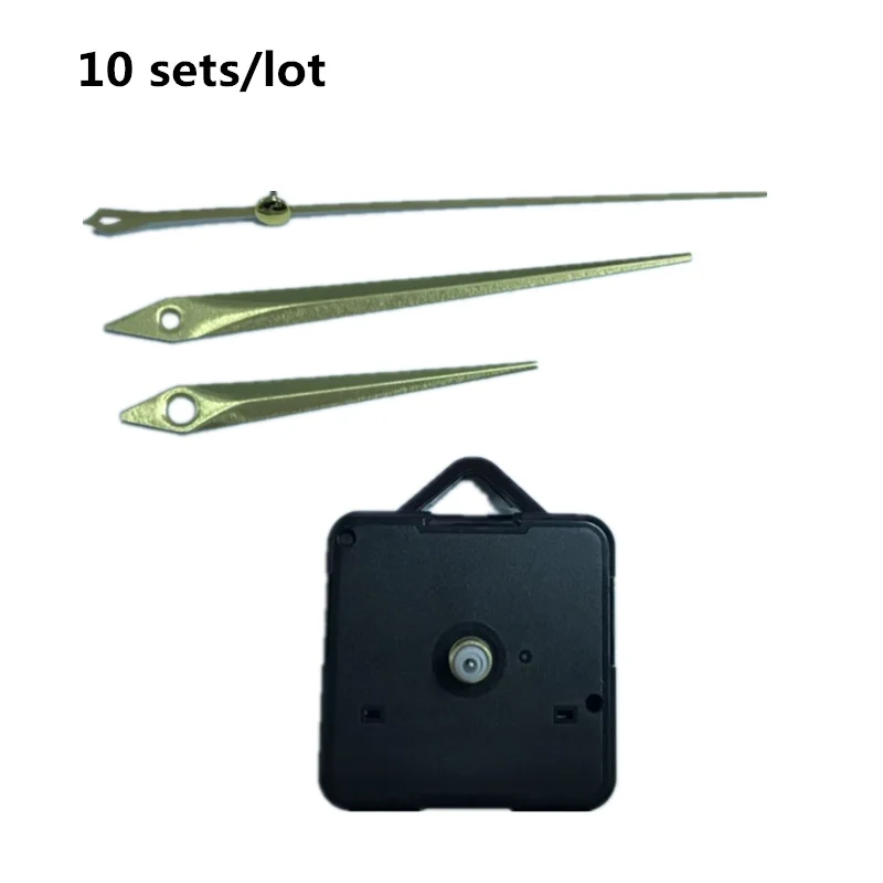 

10Sets Silent Quartz Wall Clock Mechanism Kit For DIY Clock Parts replacement clock Gold Hands Quartz Clock Movement with hook