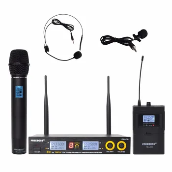 

FB-U09H Dual Way Transmitter Digital UHF Wireless Microphone with handheld + Lapel + Headset microphone for Karaoke mic