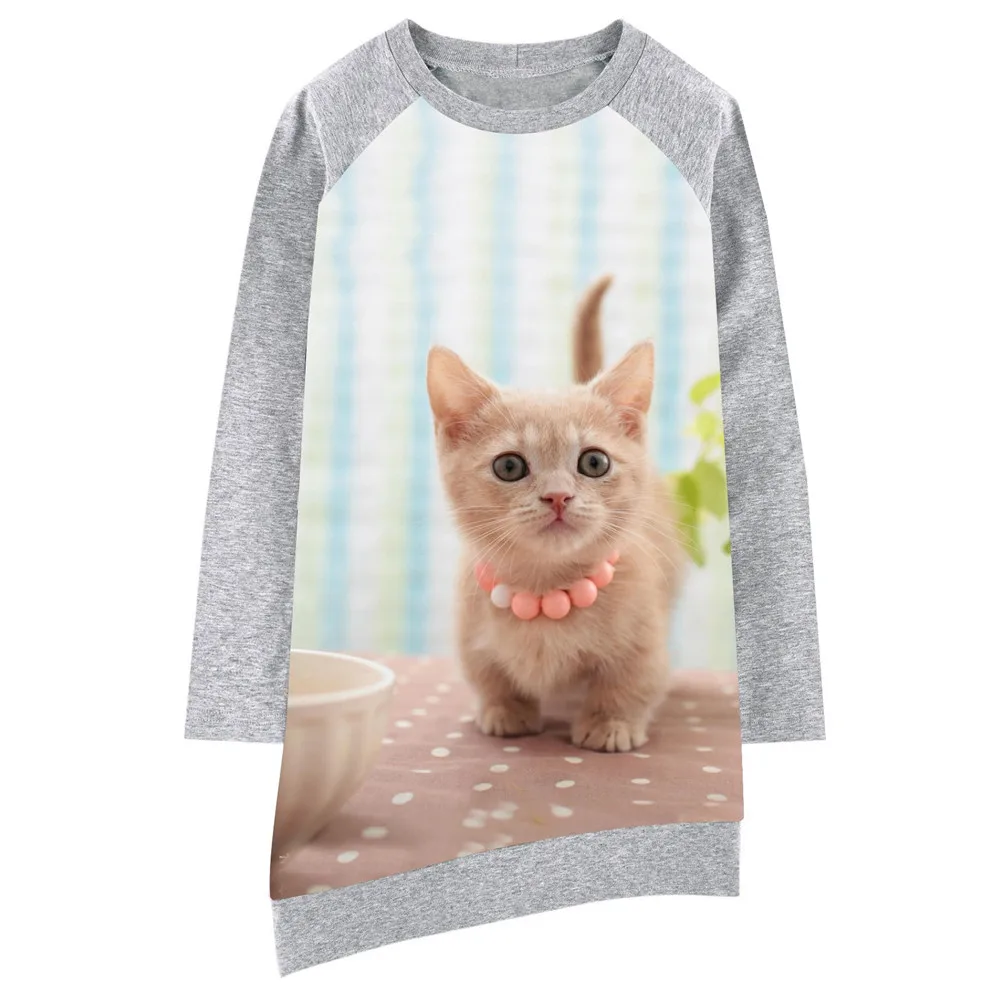 

baby dress kids A cat with a pink necklace Long sleeve Girl clothing Fashion Baby Dresses Print Children Dress Designer