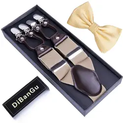 DiBanGu Maroon Цвет унисекс подтяжки Для мужчин 3,5 Ширина 6 клип подтяжки и бабочка комплект Регулируемый эластичный Для мужчин подтяжки BD008-LJ014