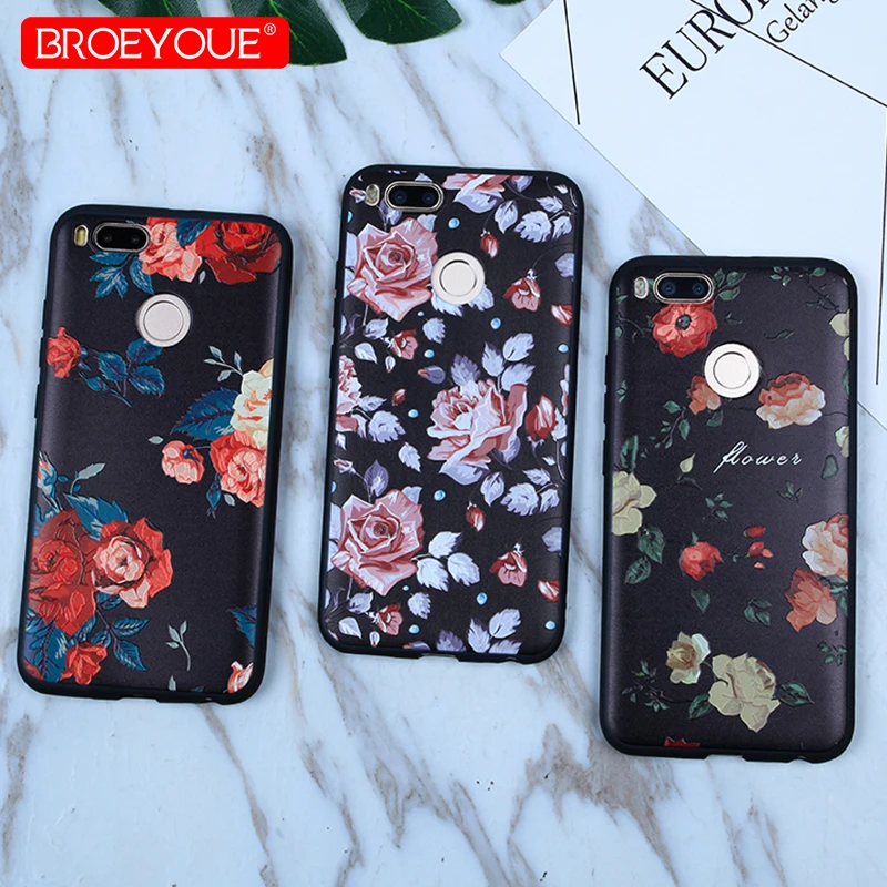 

BROEYOUE Phone Case For Xiaomi 5S 6 5X 8 SE Cover Soft Silicone 3D Relief Colorful Floral Pattern Black Case For Xiaomi 8SE 6 5X