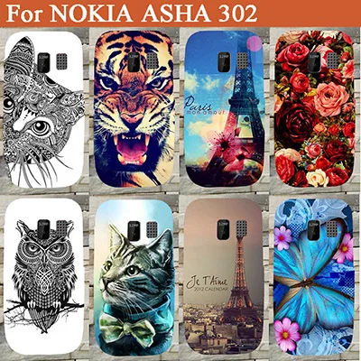 

High Quality Painting flowers animals Eiffel Towers Cover Case For Nokia Asha 302 back phone cover for Nokia 302 Sheer Bags