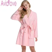 Avidlove Women Sexy Sleep Robe Long Sleeve Soft Cotton Bathrobe Knee Length Nightgown Casual Solid Nightwear Lounge Home Cloth