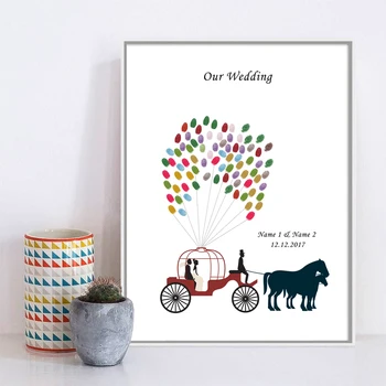 

Bride & Groom in Wedding Carriage,Canvas Print Fingerprint Wedding Signature Guest Book for Engagement Party Wedding Anniversary