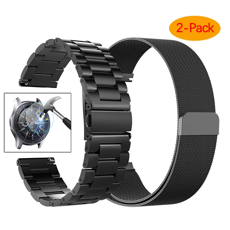 Galaxy Watch 42 мм, 46 мм, ремешок 20 мм, 22 мм, Миланская петля, ремешок из нержавеющей стали для samsung Galaxy Watch, активный ремешок Galaxy S3 - Цвет ремешка: black black