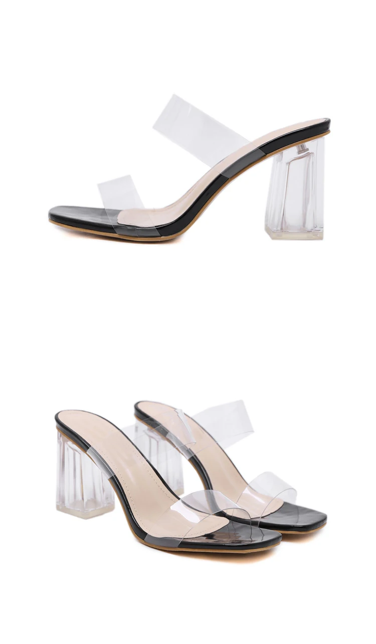 Eilyken/ прозрачные сандалии из пвх; женские прозрачные шлепанцы на высоком каблуке с открытым носком; прозрачные сандалии на квадратном каблуке; Цвет Черный; Размеры 35-40