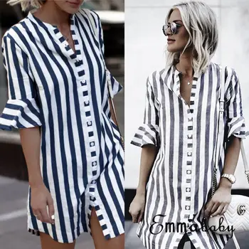 

Women Horn Sleeve Striped Half Shell Tops Long Blouse Women Striped Trumpet Sleeves Long Shirt Top Plus Size S -xxl Two Colors