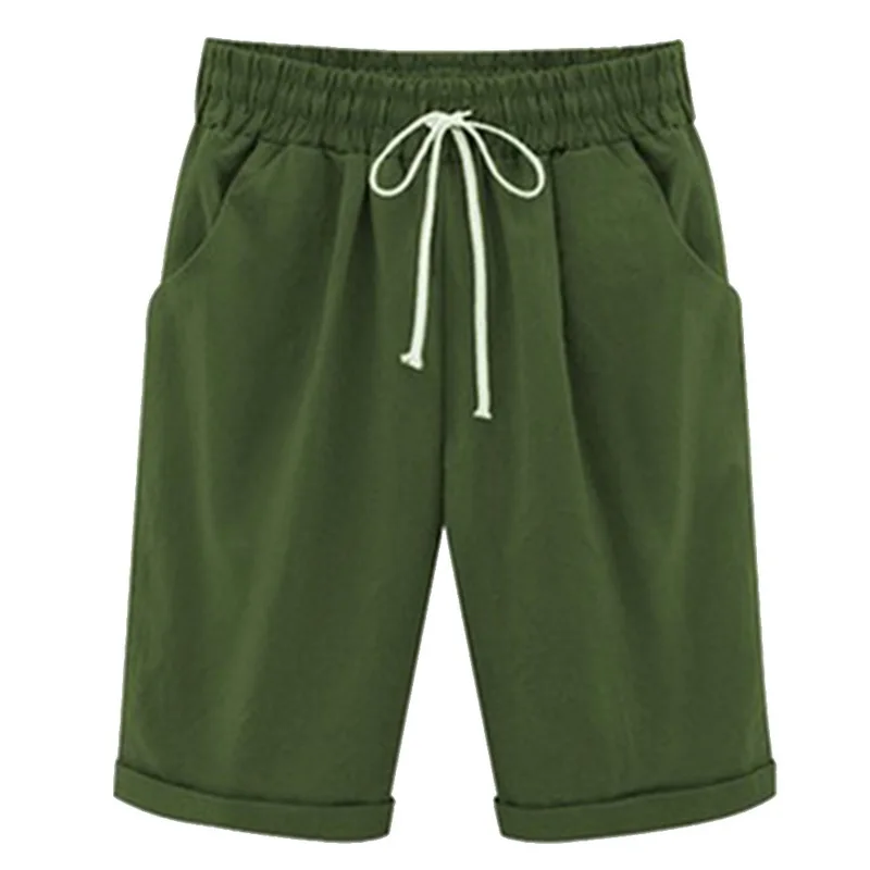 NIBESSER летние свободные прямые шорты до колена удобные брюки с карманами Женские Короткие повседневные шорты размера плюс с пятнистыми лямками - Цвет: Армейский зеленый