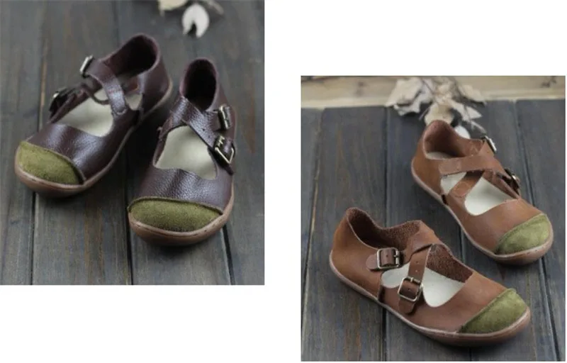 Genuíno Senhoras Cinta Fivela Sapatos de Sola Plana E098