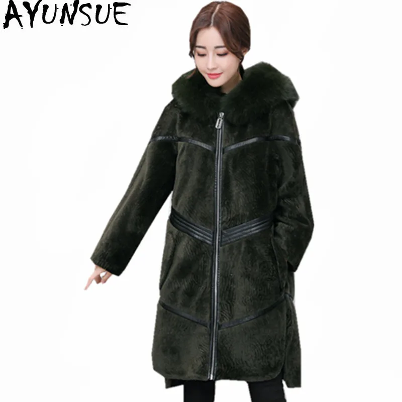 

AYUNSUE 2019 Warm Winter Jacket Women Faux Fox Fur Collar Coat Female Hooded Fur Coats Thick Women's Jackets Abrigo Mujer WXF438