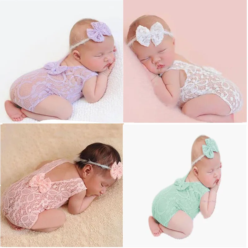 

Newborn Photography Props Baby Girl Lace Romper Infant Photo Shoot Clothes White Black Cut Open Back Romper newborn photo props