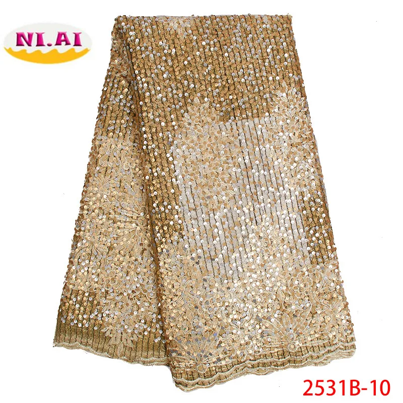 

Latest African Tull Lace Fabrics High Quality Lace 2019 Nigerian French Net Lace Fabric with Sequins For Women Dress XY2531B-10
