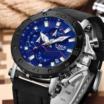 

LIGE Mens Watches Top Brand Gift Luxury Military Sport Watch Men Black Leather Analog Quartz Waterproof Watch Relogio masculino