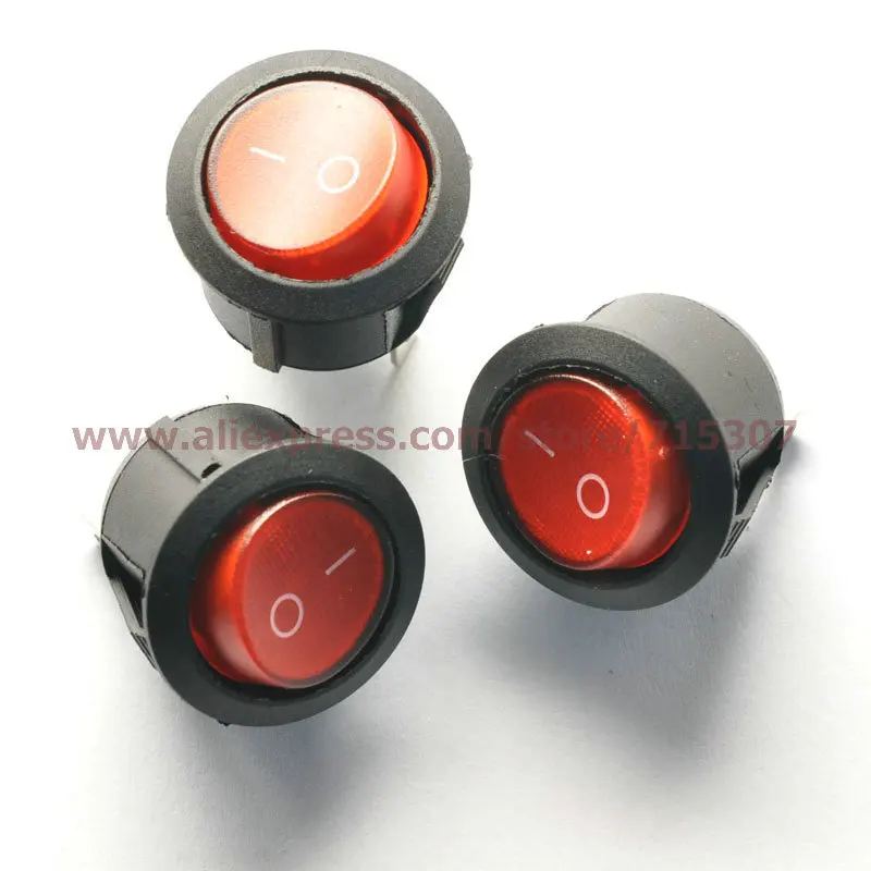 

PHISCALE 10pcs/lot KCD1-105 Red Round Rocker Switch With Light 3Pin 10A 125V 6A 250V On- Off Rocker Power Switches