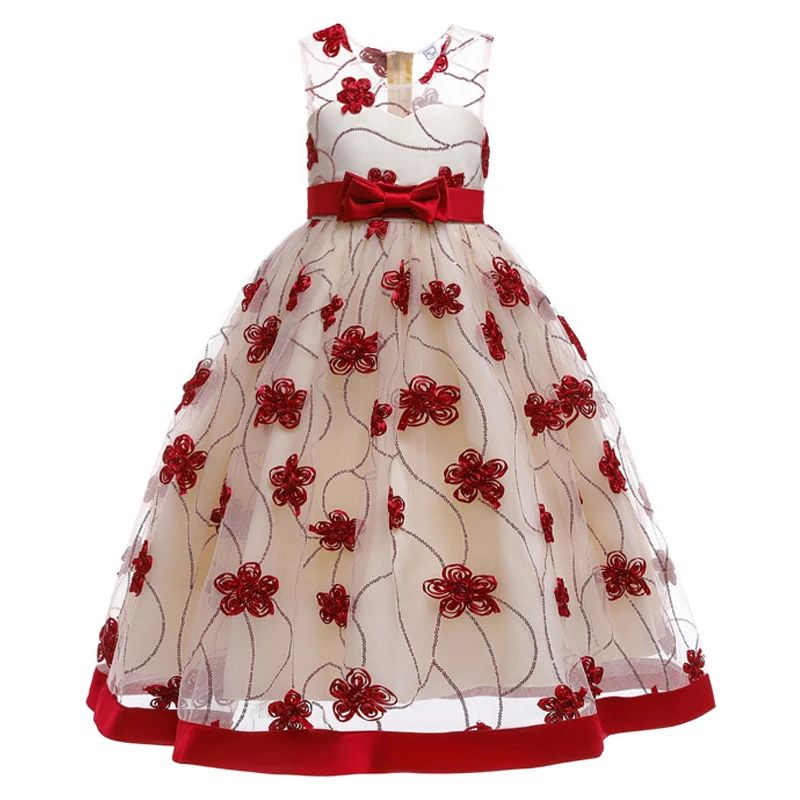 

New 2019 Red Blue Girl Party Dress Elegant Kids Dresses For Girls Children Clothing Wedding Princess Evening Dress 8 10 12 Years