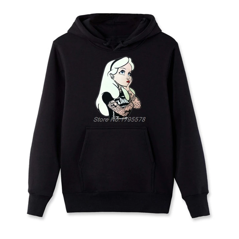 

Alice In Wonderland Tattoo Print Sweatshirts New Men Fleece Cotton Hoodie Casual Hip Hop Jackets Tops Harajuku Streetwear