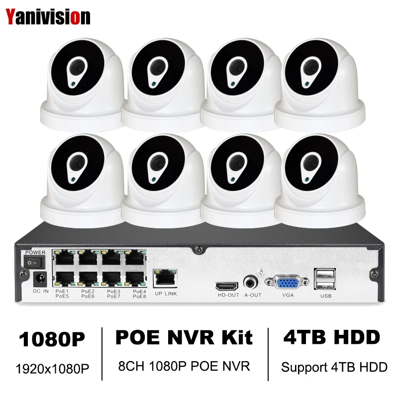  Yanivision 8CH 1080P HDMI POE NVR Kit de cámara CCTV SISTEMA DE 2MP interior de la cámara de seguri