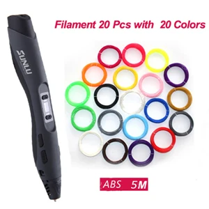 Sunlu SL-300 3D ручка печать с 20 шт. печатные нити пластик 100 м 1,75 мм ABS Защита температуры 3D ручки принтер - Цвет: Gray-20pcs-ABS-5M