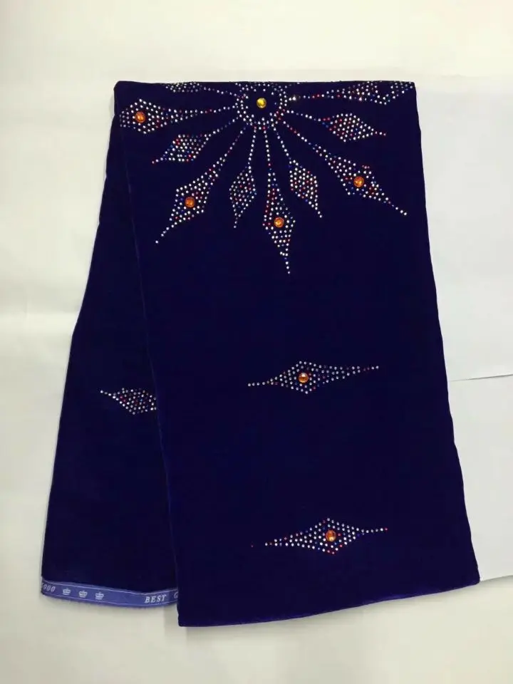 5 ярдов/pc модный Королевский синий цвет вельвет кружева материал Африканская мягкий бархат кружевной ткани с горный хрусталь для одежды JV11-1 - Цвет: 1
