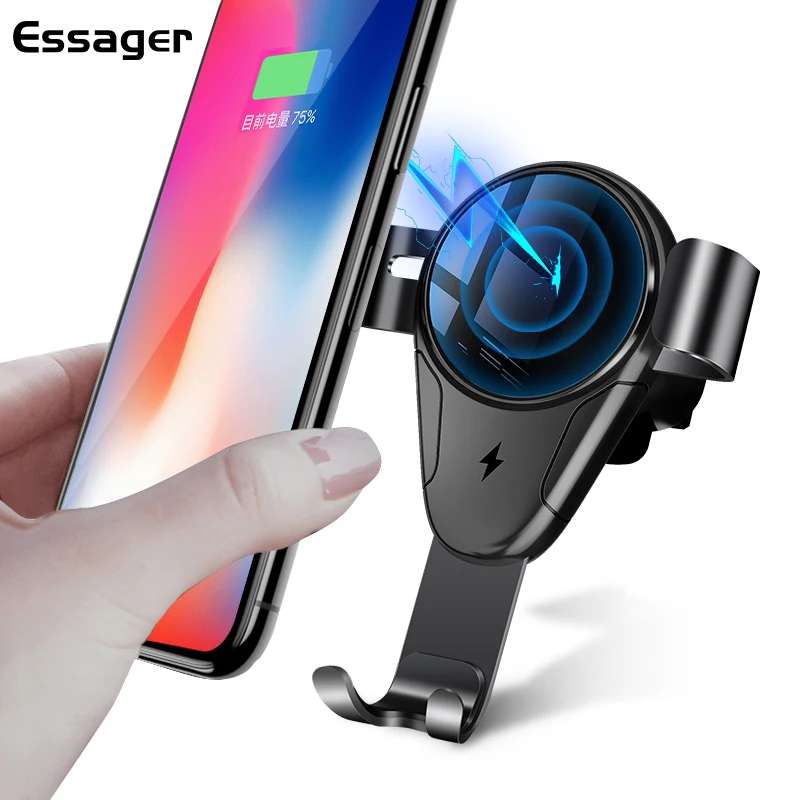 Essager 10W Car Mount Qi Wireless Charger For iPhone XS Max X XR Fast Wireless Charging Car Phone Holder For Samsung Note 9 8 S9