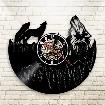 

1Piece Wolf Vinyl Record Wall Clock Wild Animals LED Black Hanging Modern LP Vintage Illuminated Home Decor Art Handmade Gift