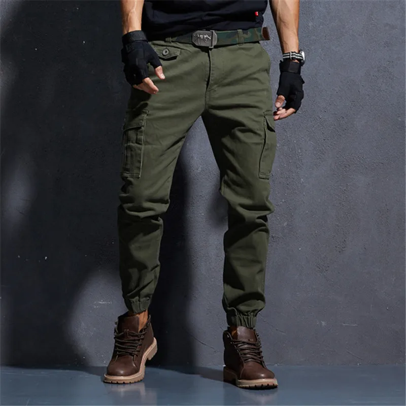 ICPANS Cargo Pants Men Black Khaki Cotton Casual Pants Mens Pockets Overalls Joggers Pants Military
