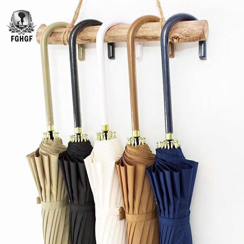 

FGHGF Quality 16K Solid Colors Simple Style Monochrome Japanese Style Long Handle Big Women Anti UV Windproof Rain Umbrella