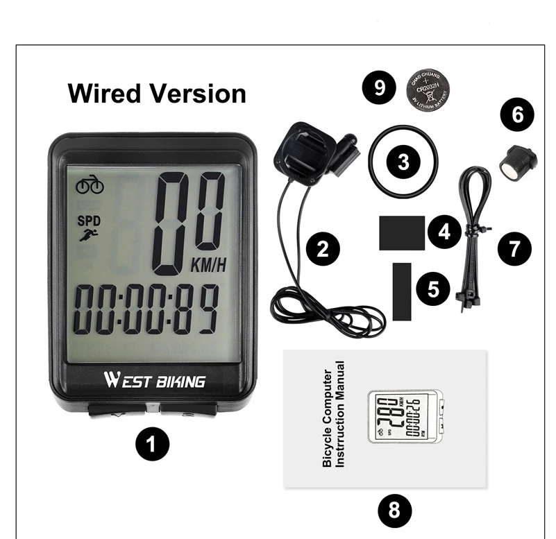 WEST BIKING, велосипедный компьютер, беспроводной, проводной, велосипедный секундомер, одометр, большой экран, светодиодный, цифровой, для езды на велосипеде