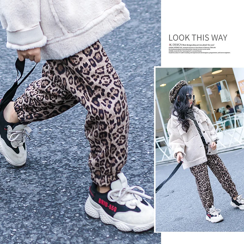 

Leopard Pattern Girls Pants Winter Autumn Fall Kids Fashion Thick Trousers Little Girls Cotton Elastic Waist Pants Sportswear
