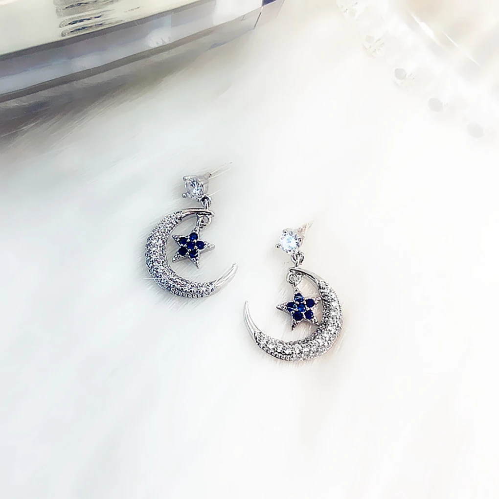 

1 Pair Lovely Girl Star Dangle Earrings Women Moon Rhinestone Party Ear Rings Vintage Ear Studs