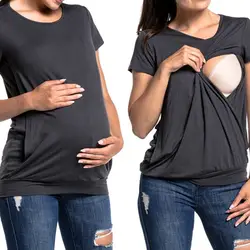 Короткий рукав лето для беременных кормящих топы полиэстер Грудное вскармливание однотонная простая одежда легко кормить ребенка можно