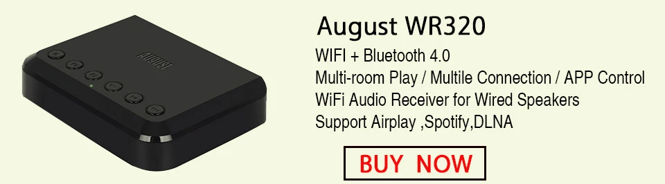 Bluetooth-приемник звука August MR230B_B с технологией aptX Low Latency и аудиовыходом 3.5 мм для автомобиля, колонок