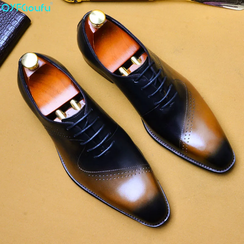 Italianos de Luxo Dedo do pé Qyfcioufu Homens Vestido Sapatos Couro Genuíno Quadrado Escritório Designer Casamento Moda Clássica Oxford Eua 11.5
