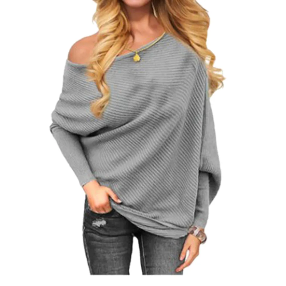 Off Shoulder Sweater Woman Sexy Knitted Tops Batwing Sleeve Pullover Sweaters Fashion 2019 Women Clothes Black White Casual Tops