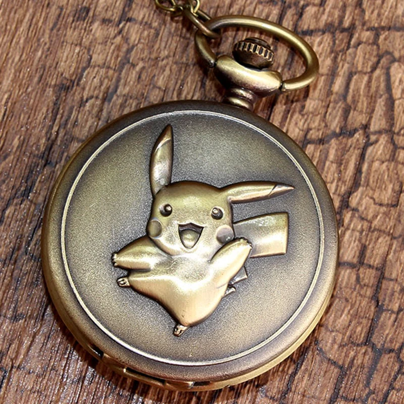 Покемон из японского аниме карманные часы ожерелье Винтаж каваи Пикачу кварцевые цепи часы кулон для детей мальчик подарок