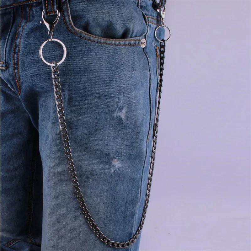 

Black Tone Pants Chain Curb chain Punk Jean Mens woman Trousers Hipster Jean Keychain silver Ring Clip Keyring Hip Hop Jewelry