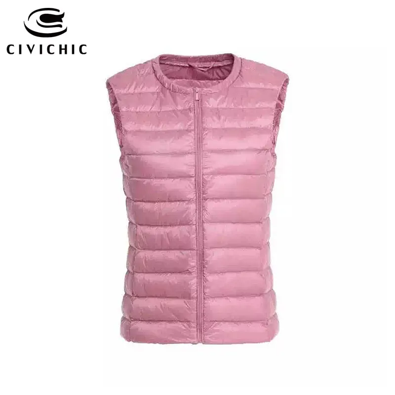 CIVICHIC New Fashion Woman Autumn Winter Warm Clothing Female Low O Collar Down Vest Eiderdown Rend