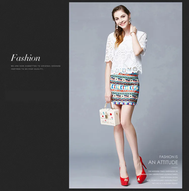 Water Soluble Flowers Lace Top Bohemian Mini Skirt Women Suits (13)