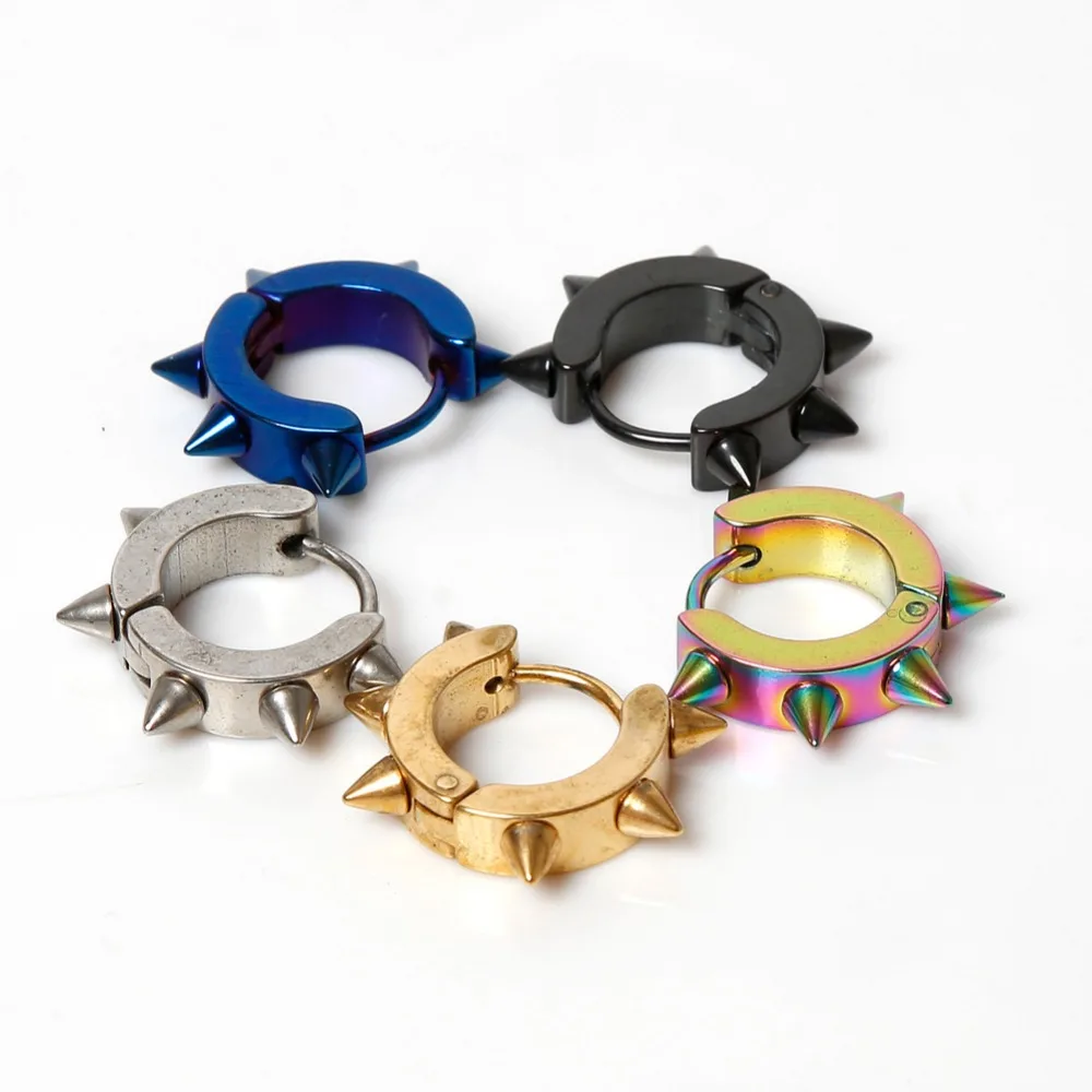 

1 Pc Unisex Korean Styles Rock Punk Style Men Medical Stainless Steel Taper Hoop Spike Stud Earring EAR-0728